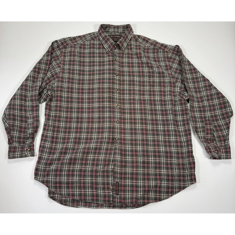 Vintage Abercrombie Fitch Heavy Flannel Shirt Mens XL Green Red Plaid 90s Cotton